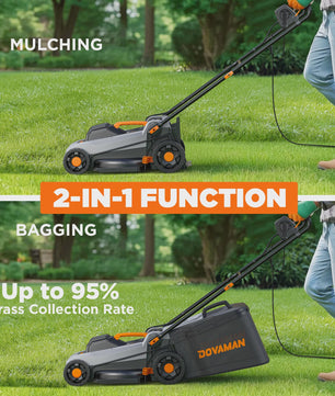 DOVAMAN Elektrische Grasmaaier 1500W - 36cm Maaibreedte, 40L Opvangbak, Mulchfunctie