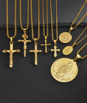Stijlvolle Gouden Heren Ketting met Kruis Hanger - Roestvrij Staal, Vintage Mode Sieraden