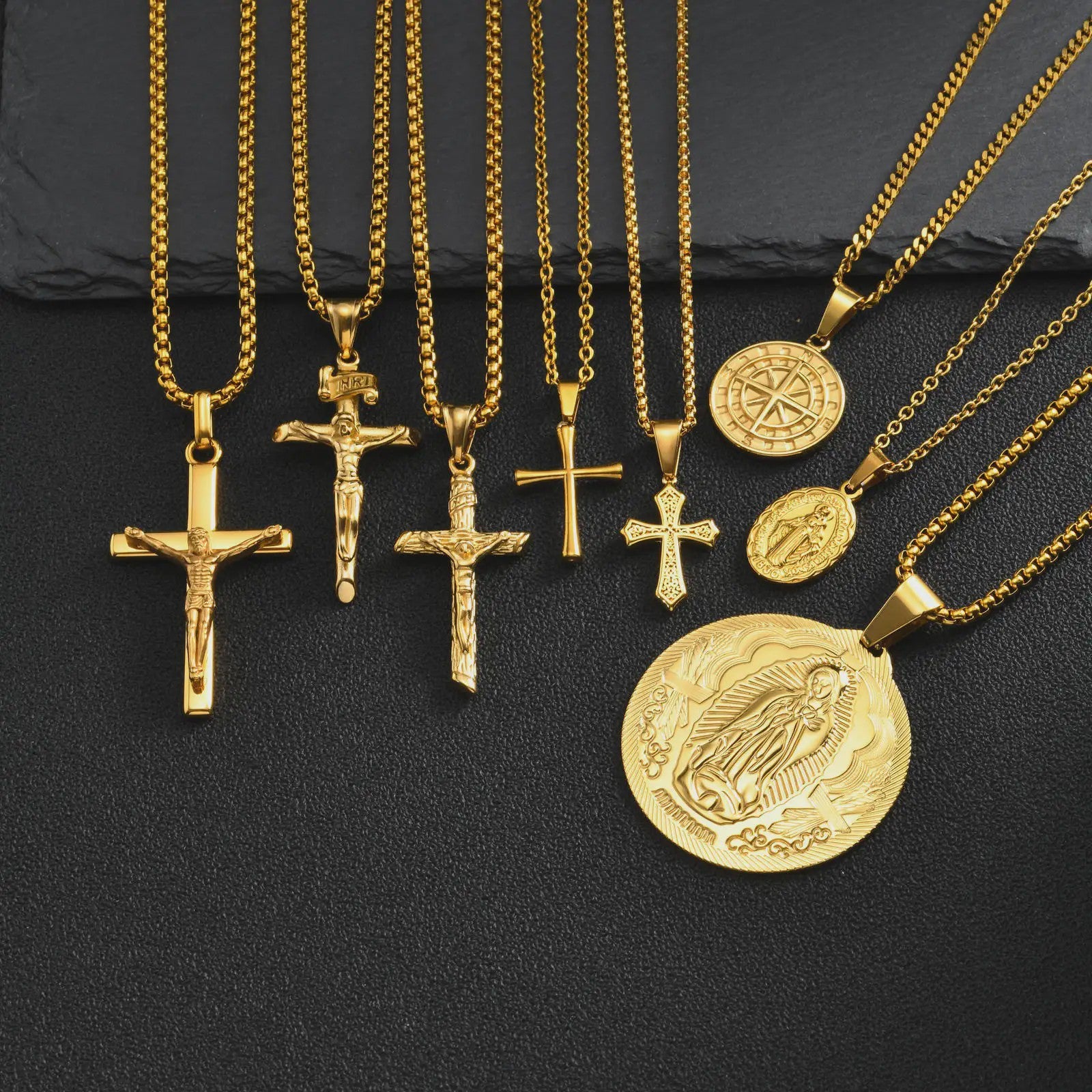 Stijlvolle Gouden Heren Ketting met Kruis Hanger - Roestvrij Staal, Vintage Mode Sieraden
