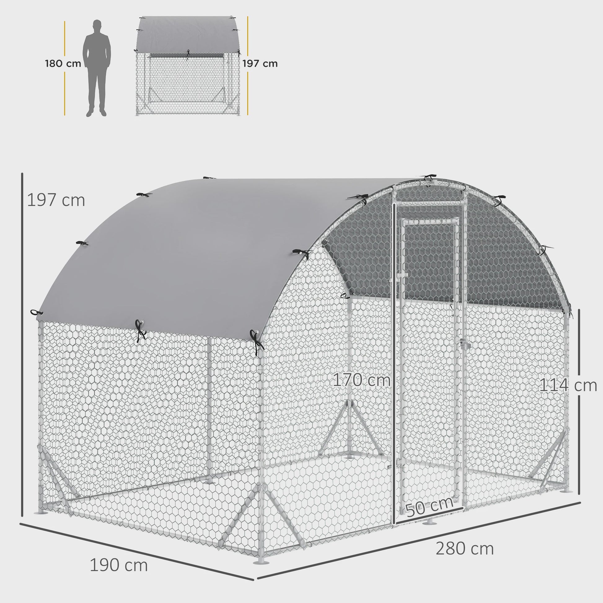 Grote kippenren met UV-beschermend dak - 2.8m x 1.9m x 1.97m