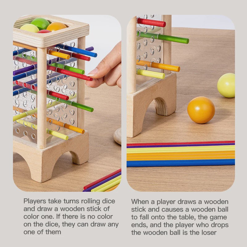 Montessori Houten Stokken Spel - Interactief Ouder-Kind Spel voor Fijne Motoriek en Kleurherkenning