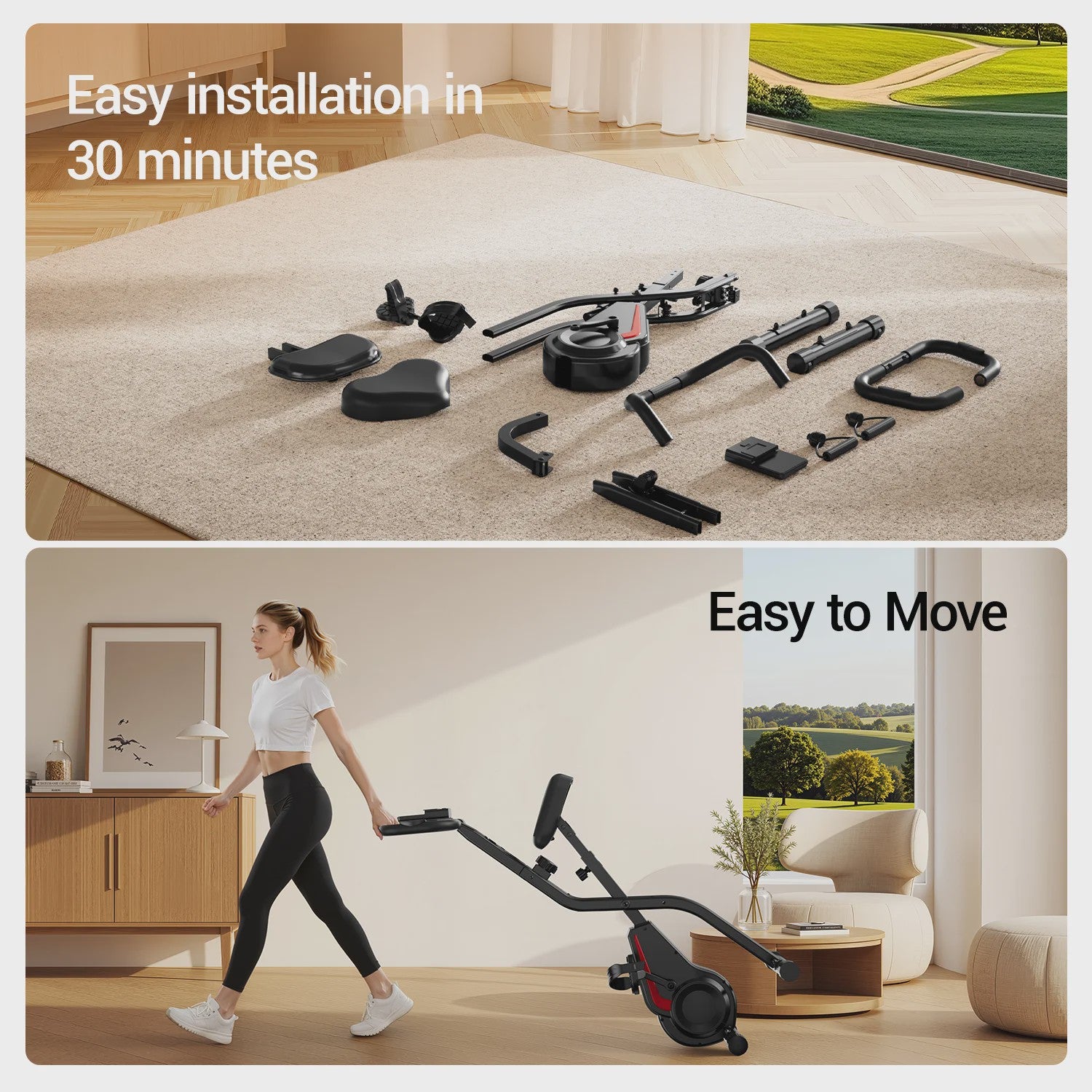 UMAY 5-in-1 Opvouwbare Hometrainer met Rugleuning, 8 Weerstandsniveaus & Weerstandsbanden