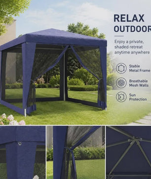 2.5x2.5m Blauwe Partytent met Horren en Ritsingang - UV & Waterbestendig