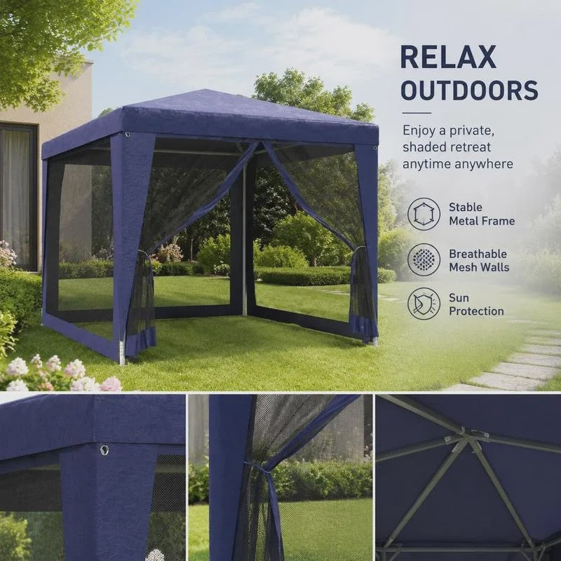 2.5x2.5m Blauwe Partytent met Horren en Ritsingang - UV & Waterbestendig