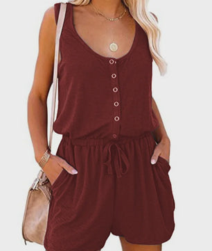 Zomerse Jumpsuit Dames - Mouwloos met Tailleband & Wijde Pijpen Shorts