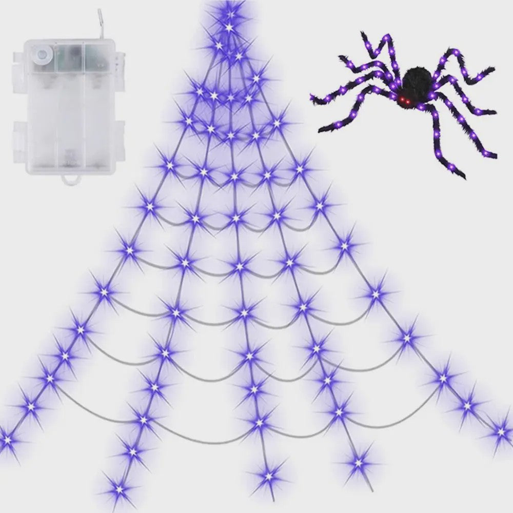 Grote Halloween Spider Web Verlichting met 250 LED's en Gigantische Spin - 5 Meter