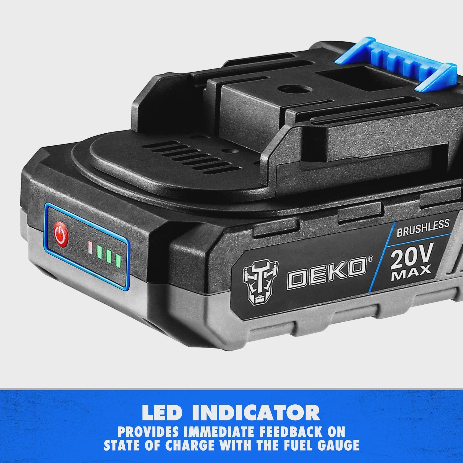 DEKO 20V Accu 1500mAh Li-ion - Snel Laden & Veilig voor Elektrisch Gereedschap