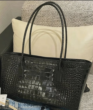 Luxe Vintage Croco Print Tote Bag - Ruime PU Lederen Schoudertas voor Dames