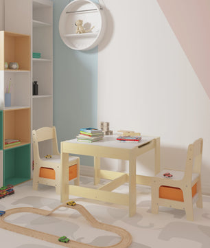 Houten Kinder Speeltafel met 2 Stoeltjes en Opbergruimte
