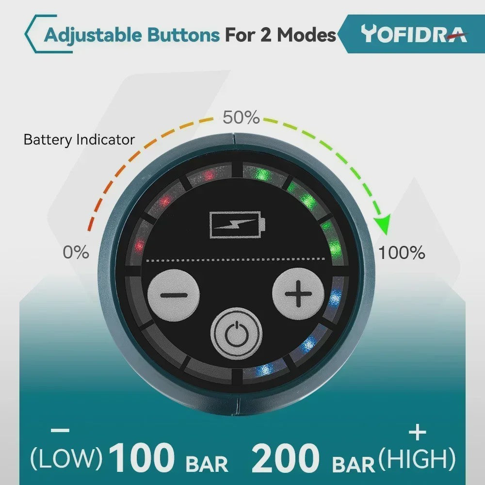 YOFIDRA 6-in-1 Hogedrukreiniger 200 Bar - Krachtige Borstelloze Waterstraal voor Auto & Tuin (Makita Accu Compatibel)