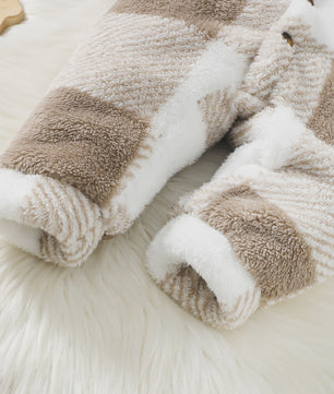 Warme Pluche Baby Romper met Capuchon - Geruit Jumpsuit voor Peuters (3-24 maanden)