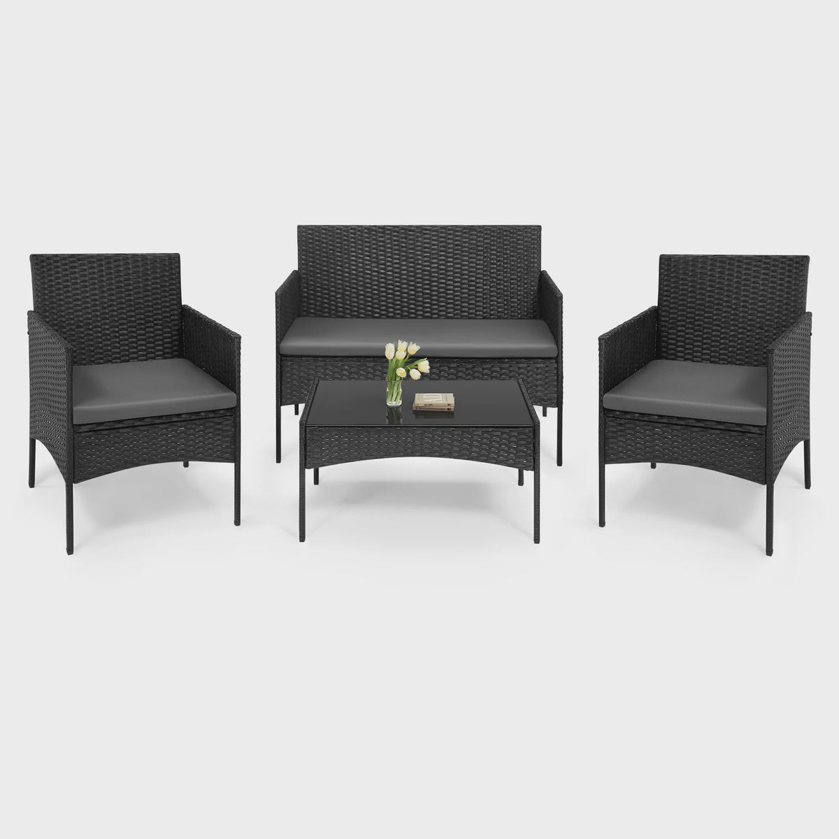 Luxe Rotan Tuinmeubelset: 2 Fauteuils, 1 Bank & Salontafel - Weerbestendig voor Balkon & Tuin