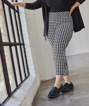 Plus Size Leggings Dames met Pied-de-Poule Print - Hoge Taille Capri Broek