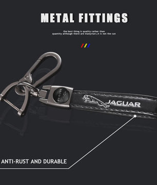 Luxe Lederen Autosleutel Hanger met Jaguar Logo - Decoratief & Duurzaam
