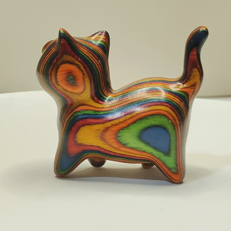 Houten Kat Beeldje - Creatieve Houtsnede Decoratie