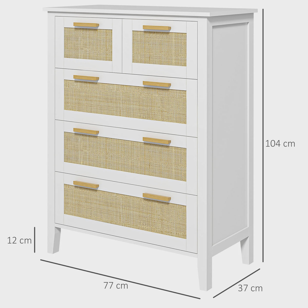 Stijlvolle Commode met 5 Lades en Rotan Fronten - Ideaal voor Woonkamer, Slaapkamer of Kantoor