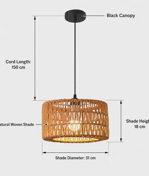Hanglamp Rotan Mand - Rustiek Landelijk Design - Verstelbaar - 31cm Diameter