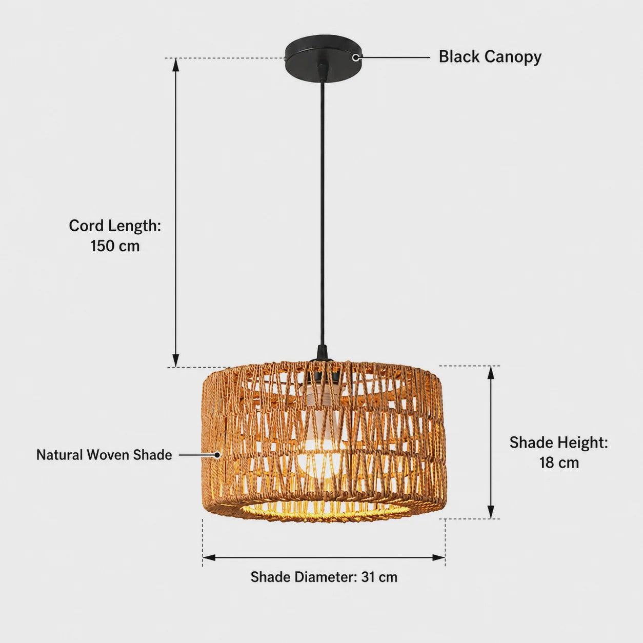 Hanglamp Rotan Mand - Rustiek Landelijk Design - Verstelbaar - 31cm Diameter