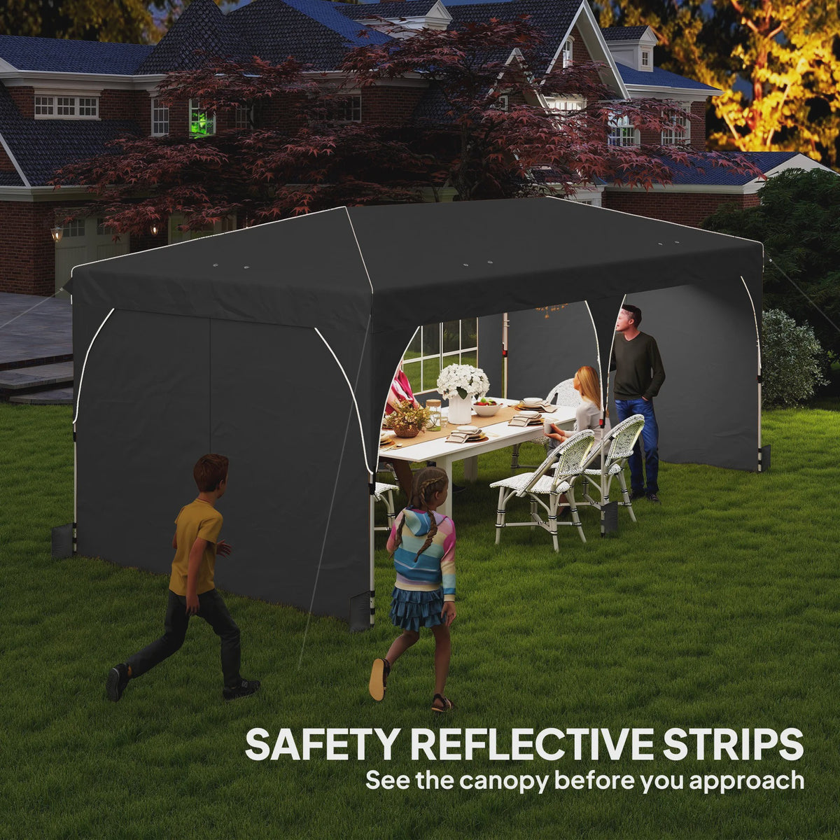 Outsunny Partytent 6x3m - Snel Opzetbaar, Waterdicht & UV-beschermend met Reflecterende Strips