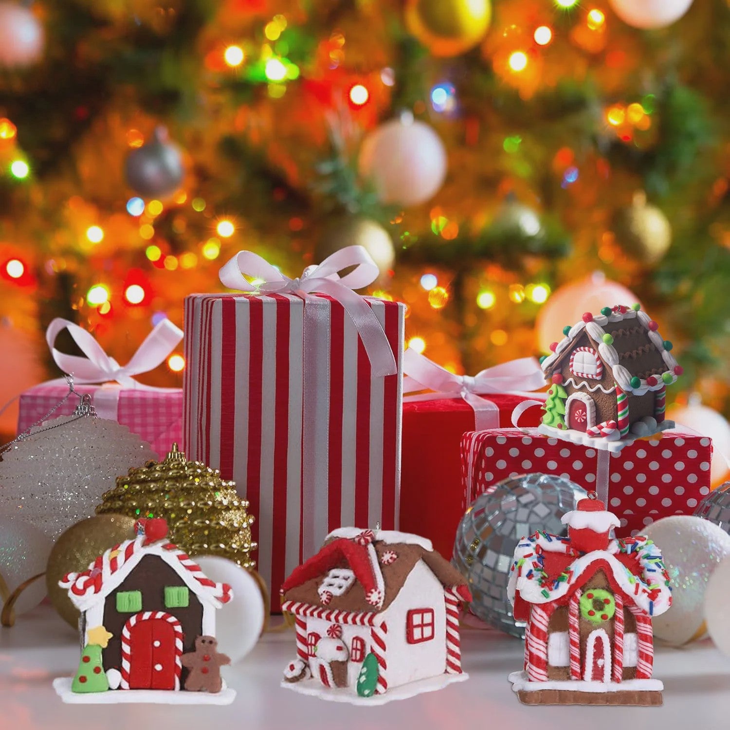 Set van 5 Kerstversiering Gingerbread Huizen - Decoratieve Kerstboom Hangers
