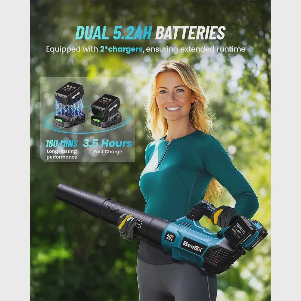 Seesii 40V Accu Bladblazer - Krachtige 680CFM Turbo Blower met Dubbele Batterij & Makita Compatibiliteit