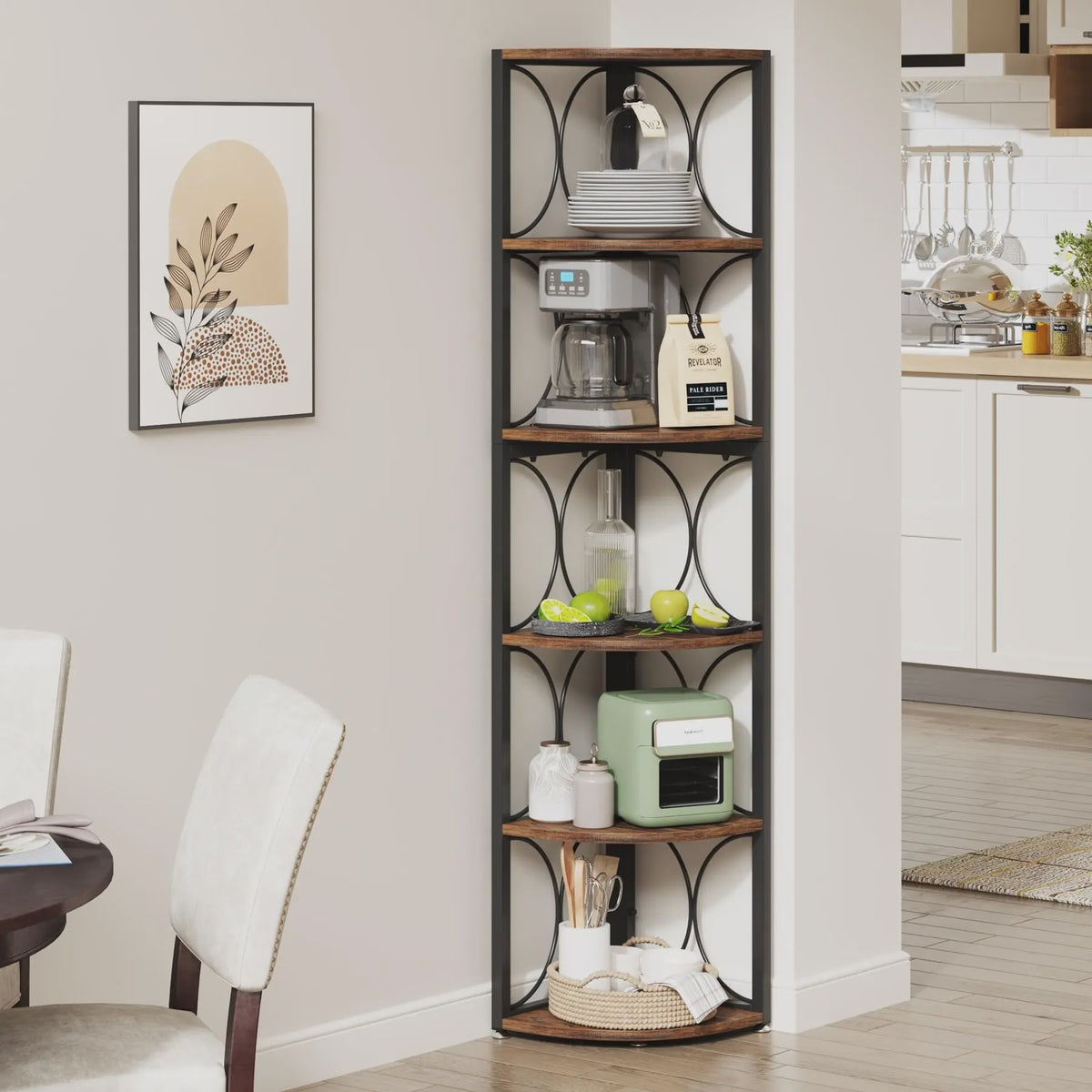 Tribesigns Hoekboekenkast 6-Tier Rustiek Hout & Metaal - 170 cm Hoog