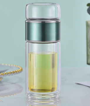 Dubbelwandige Glazen Theefles met Infuser - Hittebestendig & Lekvrij