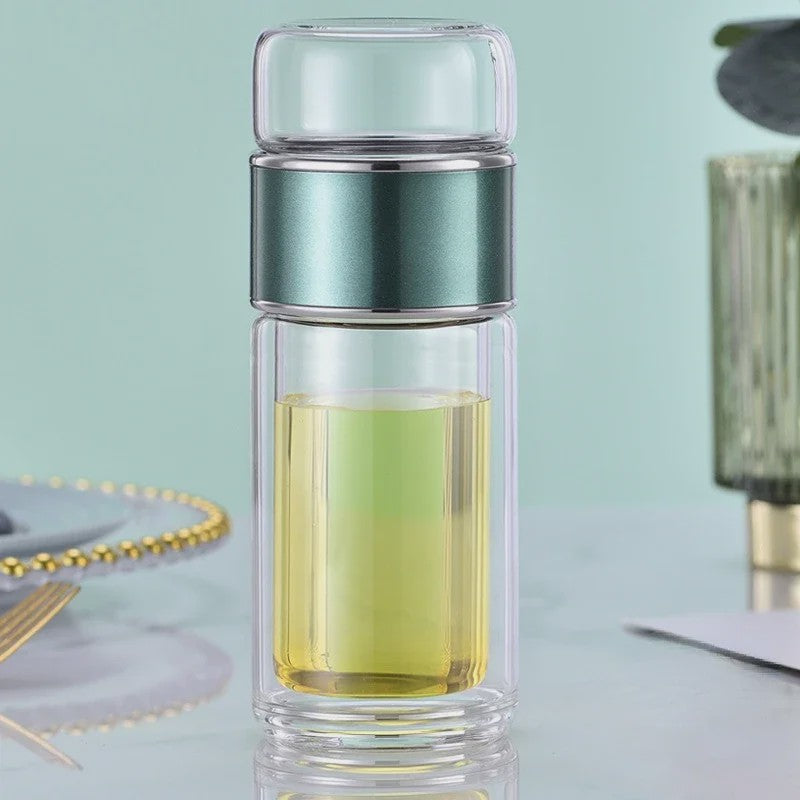 Dubbelwandige Glazen Theefles met Infuser - Hittebestendig & Lekvrij