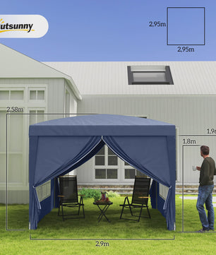 Outsunny Partytent 3x3m met 4 Afneembare Wanden en Draagtas - Blauw