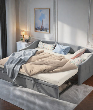 Uitschuifbare Daybed Sofa Bed 90/180x200 cm - Gestoffeerd Slaapbank met Uittrekbaar Bed