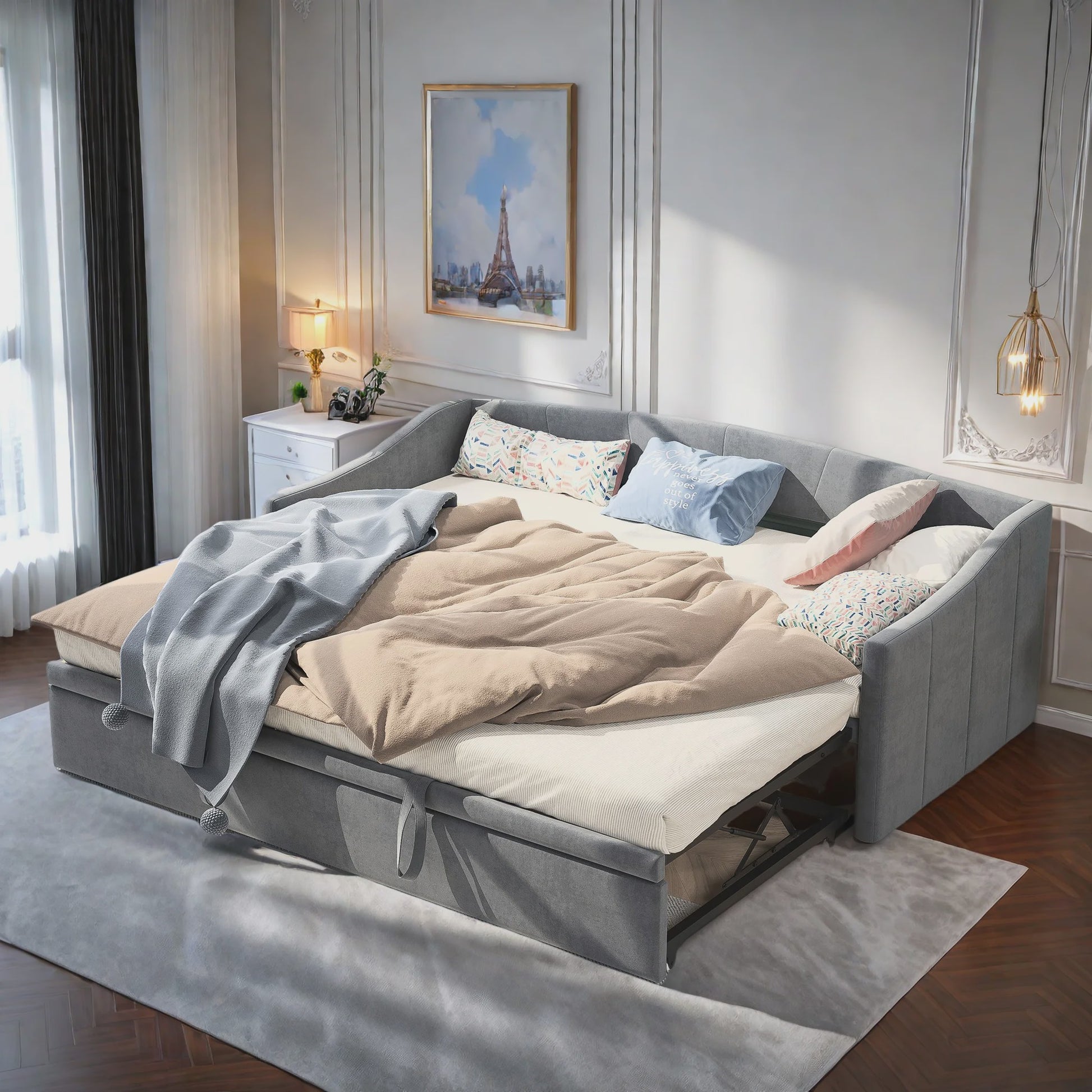 Uitschuifbare Daybed Sofa Bed 90/180x200 cm - Gestoffeerd Slaapbank met Uittrekbaar Bed