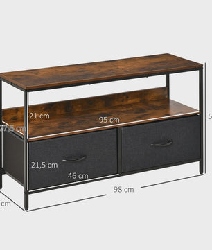 HOMCOM Furniture TV low on legs industrial Style 2 drawers in gray MDF fabric rustic brown and black metal