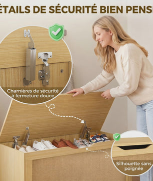 HOMCOM Rotan Opbergkist 136L - Bank met Veiligheidsscharnieren, Eikenlook