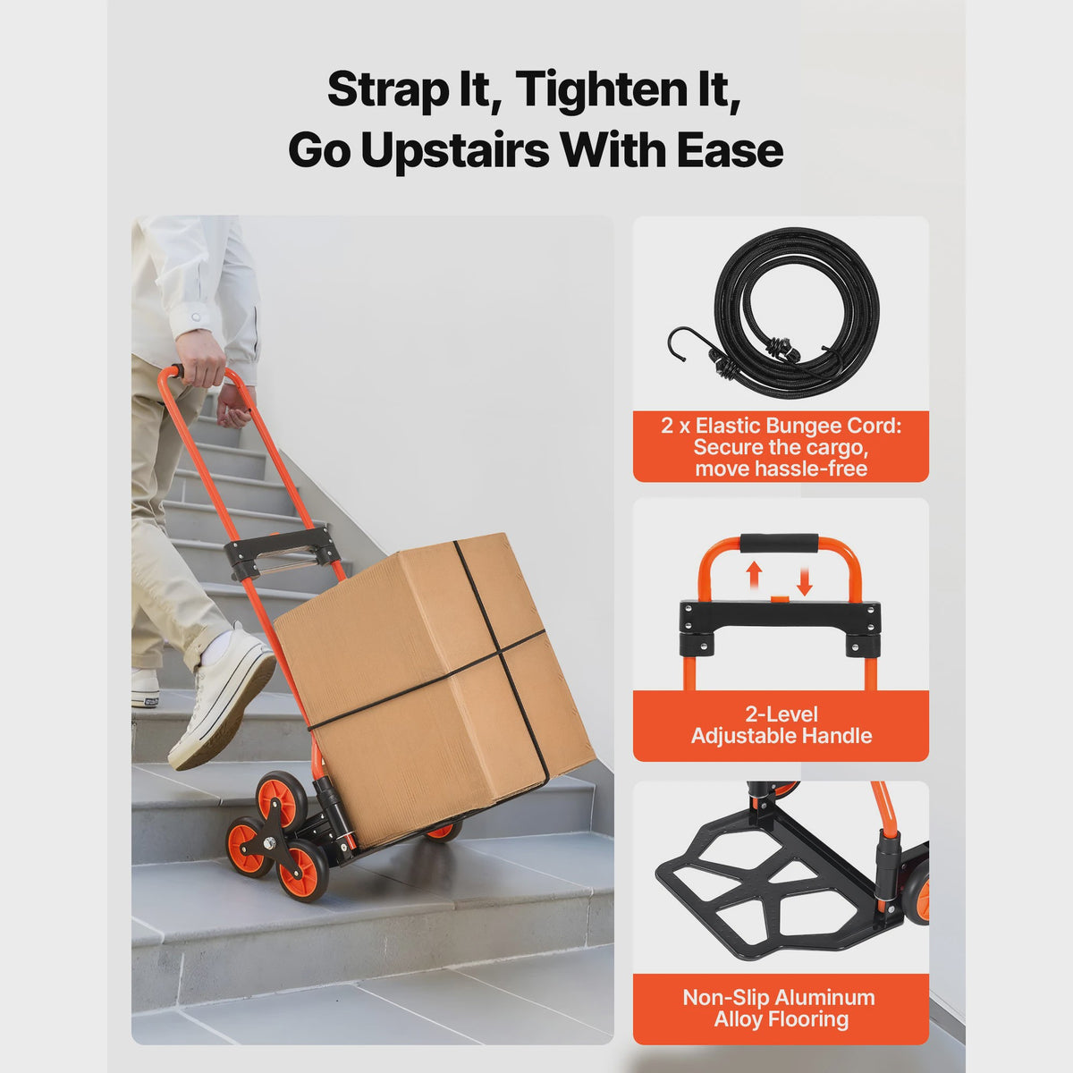 Draagbare traplift kar met telescopisch handvat - 54kg capaciteit