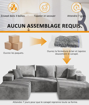 Moderne U-vormige Corduroy Bank met Memory Foam - Modulair en Comfortabel