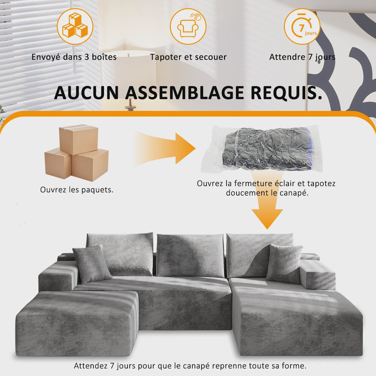 Moderne U-vormige Corduroy Bank met Memory Foam - Modulair en Comfortabel