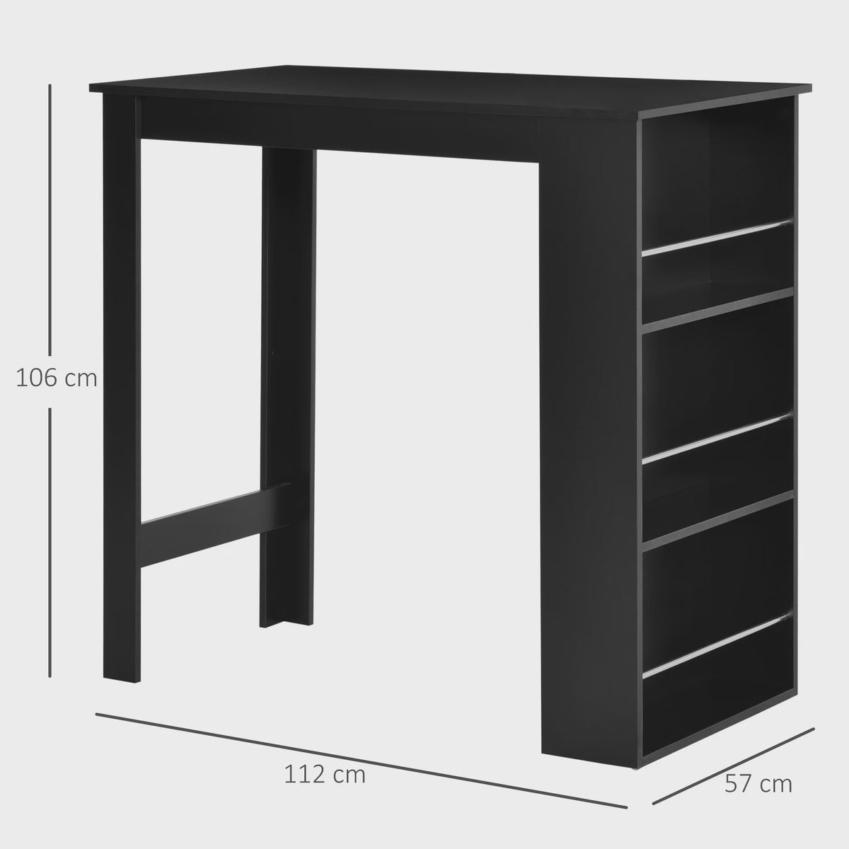 Zwarte Bartafel met 3 Open Vakken - 112x57x106 cm