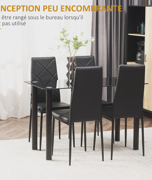 Eetkamer Set: Glazen Eettafel met 4 Zwarte Stoelen - Modern Design