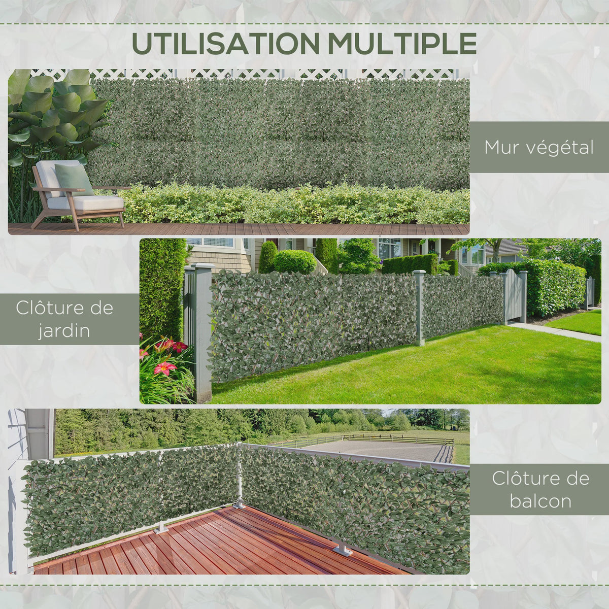 Outsunny 4x Kunsthaag Schutting Klimop - Uitrekbaar Privacy Scherm 200x100cm Groen