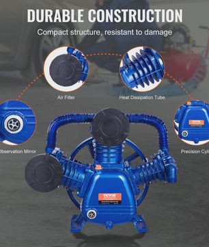 10PK 3-Cilinder Oliegesmeerde Compressor Pompkop - 90PSI, V-Type