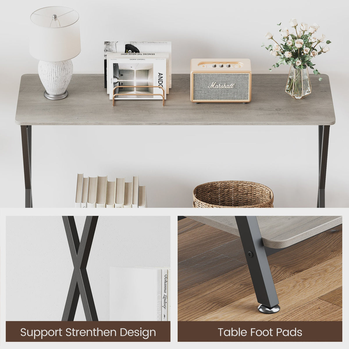 Industriële Console Tafel met Plank - Smal Metalen Frame voor Hal, Woonkamer of Entree