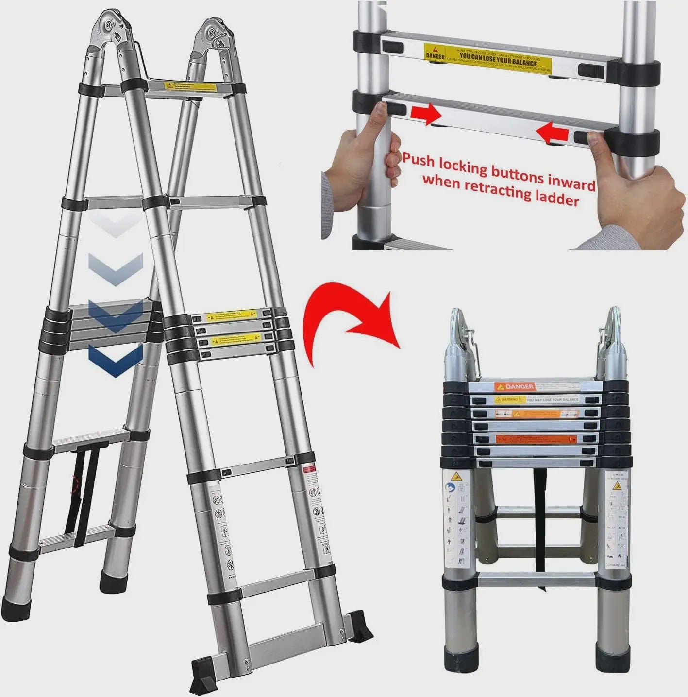 5 Meter Telescopische Ladder - A-Frame & Rechte Ladder - 150kg - RVS - Inklapbaar
