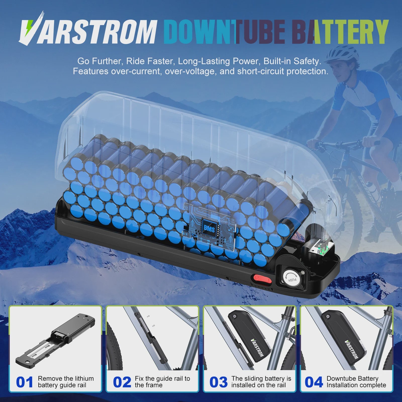 Varstrom E-bike Batterij 36V/48V/52V - Krachtige Lithium Accu met 40A BMS & Lange Levensduur