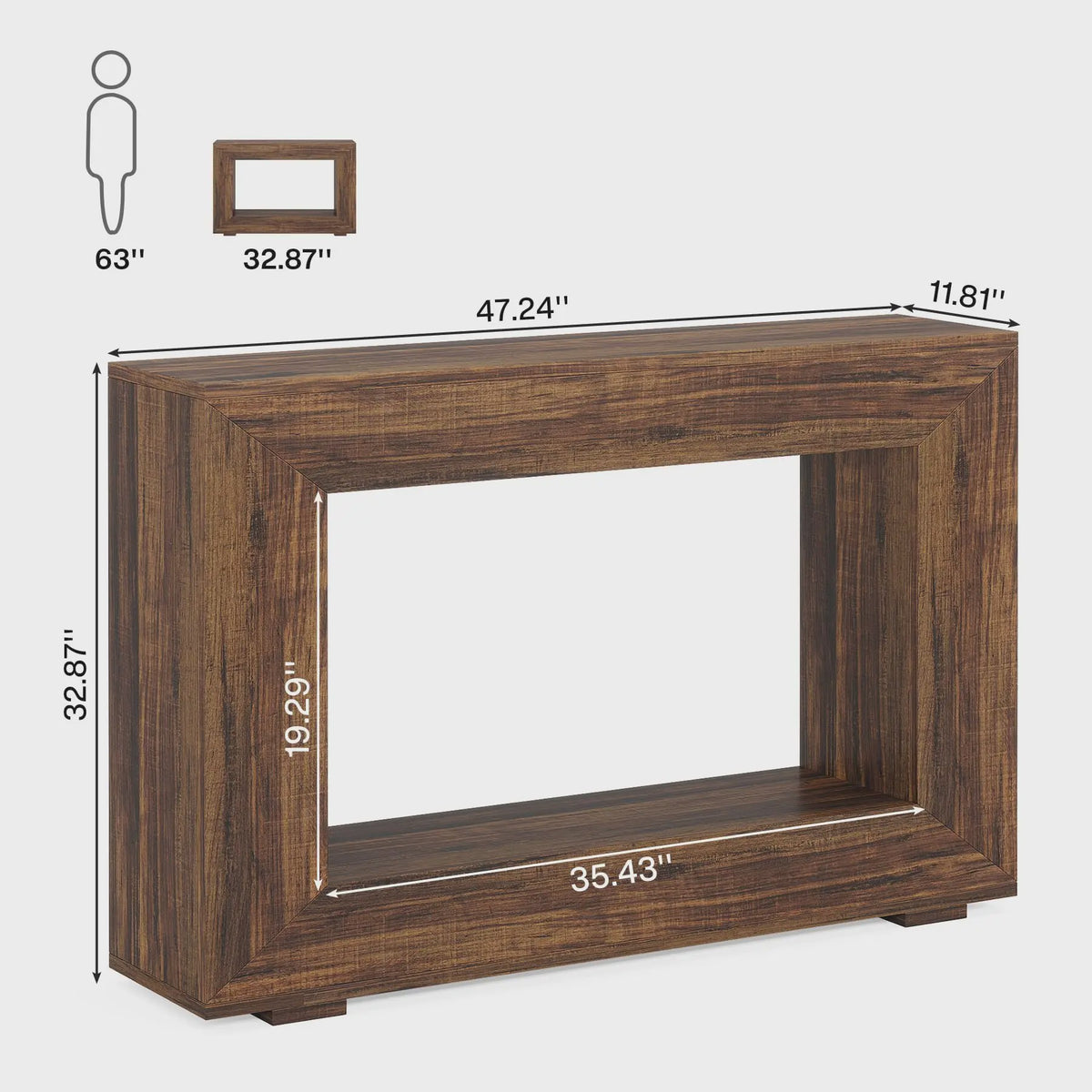 47 Inch Console Tafel met Opbergruimte - Landelijke en Industriële Stijl voor Hal en Woonkamer
