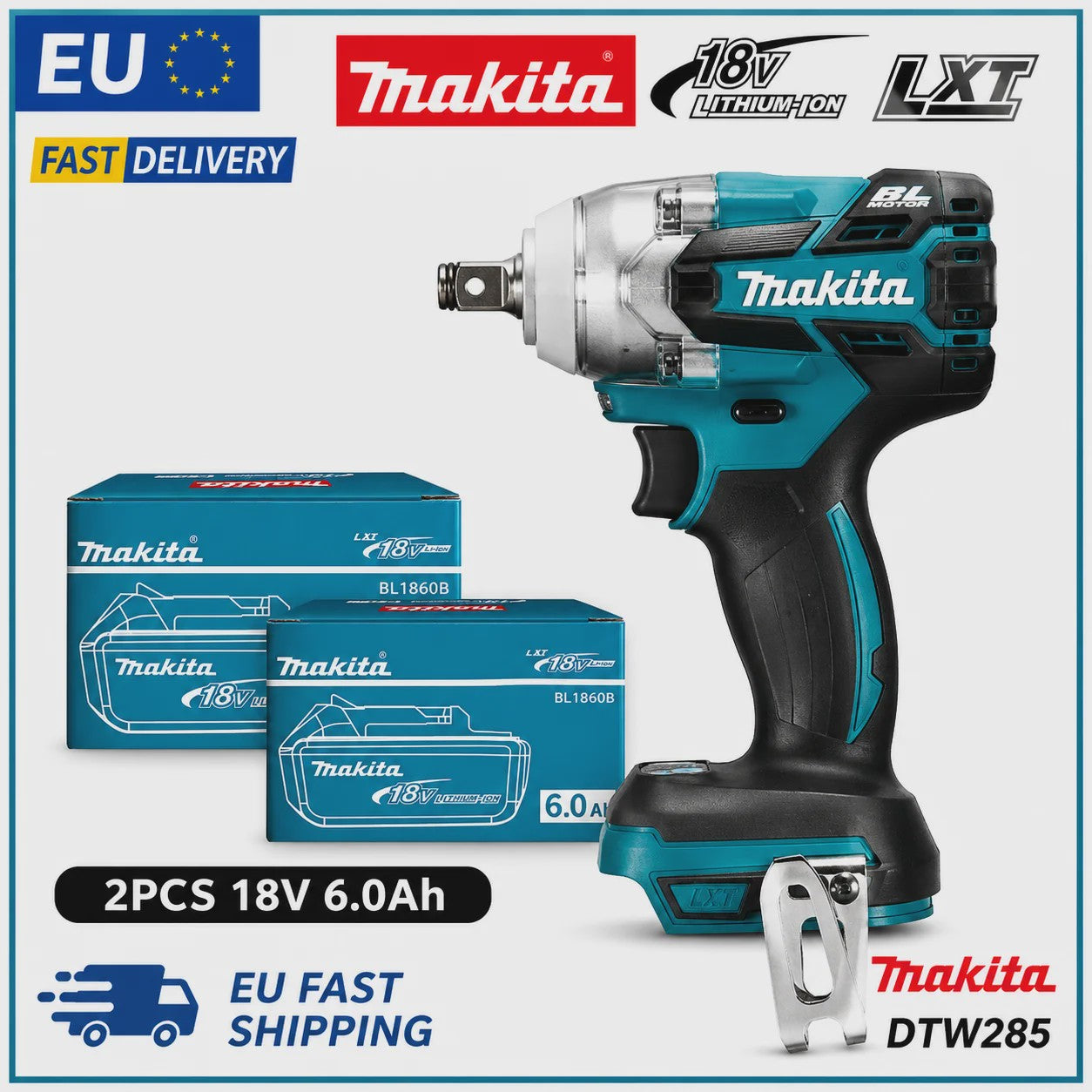 18V Brushless Slagmoersleutel Compatibel met Makita LXT Accu, 320 Nm Draadloos
