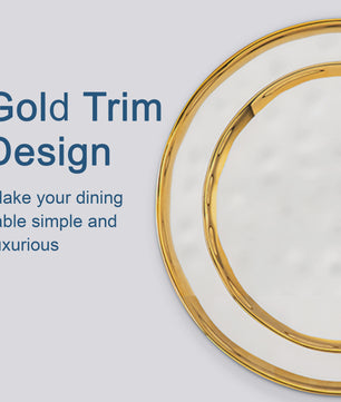 LOVECASA 12/24-delig Servies Set - Porselein met Gouden Rand - Dinerborden & Kommetjes