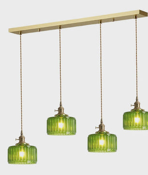 Vintage Groene Glazen Hanglamp - Nordic Stijl, Koperen Accent