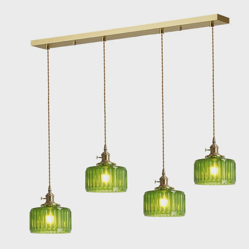Vintage Groene Glazen Hanglamp - Nordic Stijl, Koperen Accent