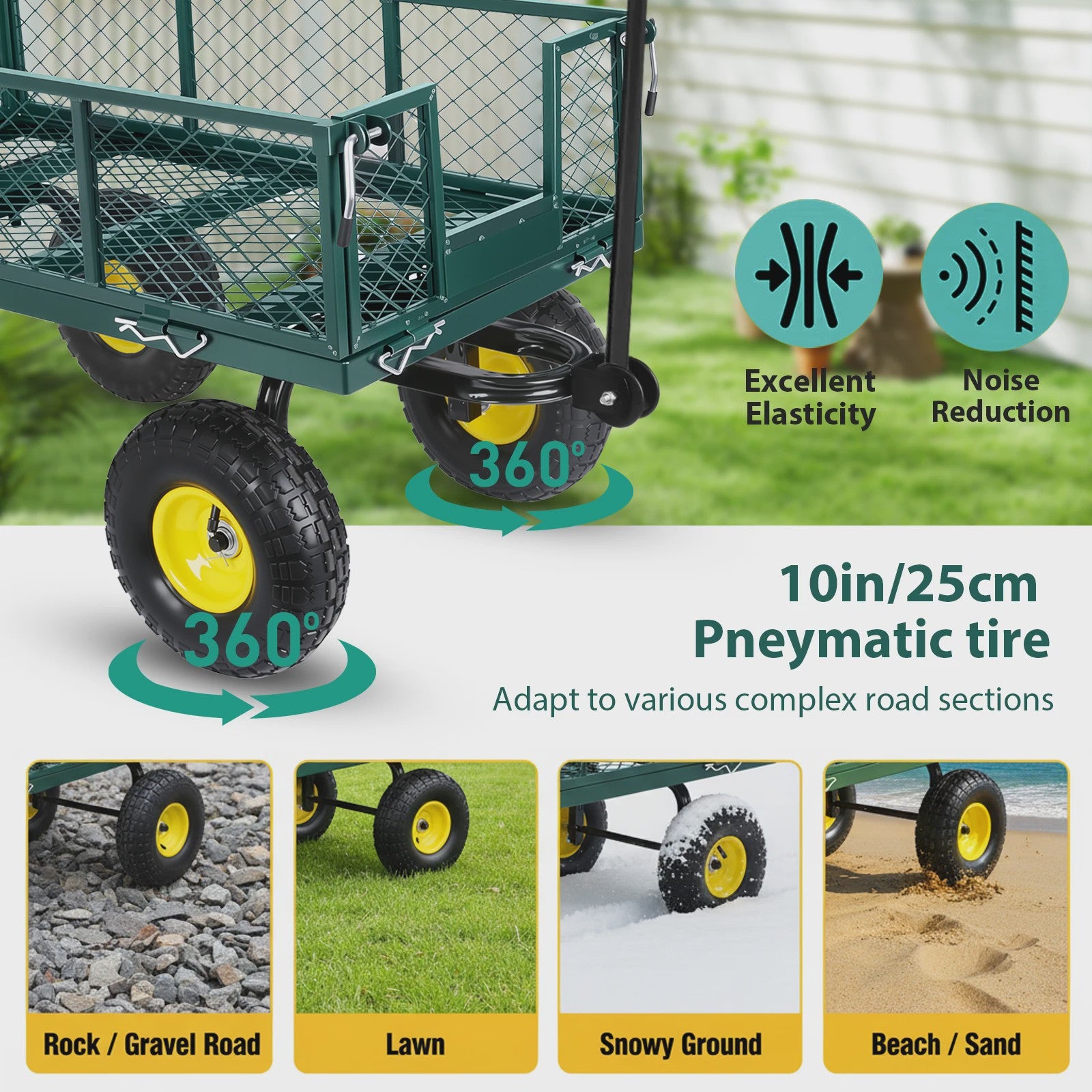 Zware Stalen Tuinwagen 900LBS - 2-in-1 Convertible Transportkar met 10" All-Terrain Wielen & Verstelbare Handgreep
