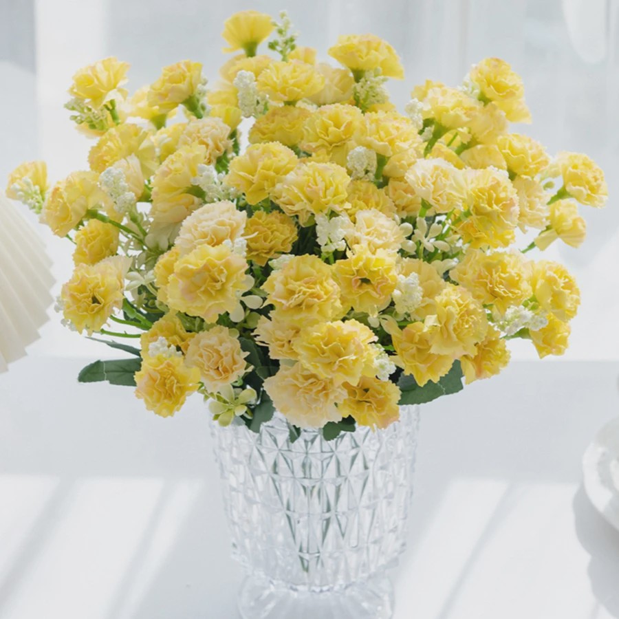 Kunstbloemen - 5 Takken Kleine Anjers (15 Bloemhoofden) - Decoratie voor Bruiloft, Kerst, Vaas